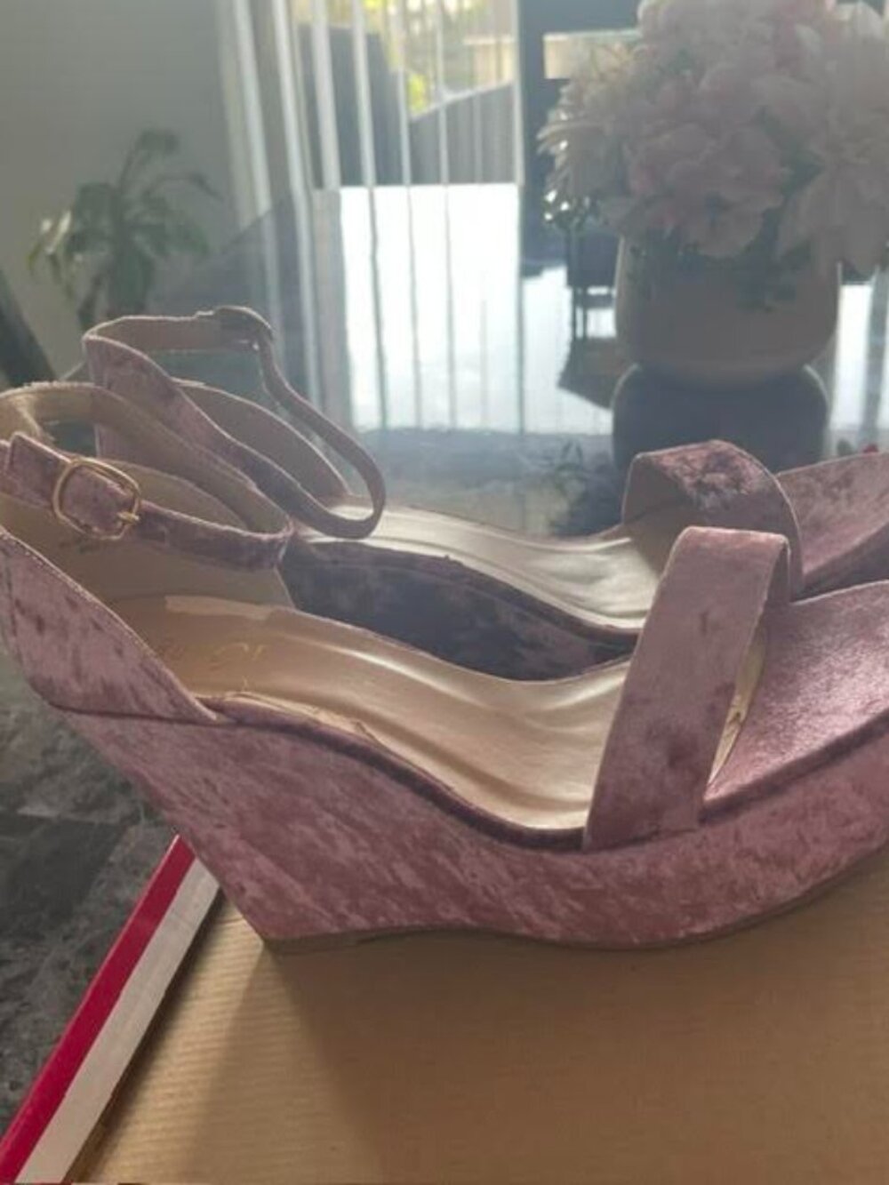 Rouge Women's Platform Wedge Heels – Mauve Velvet – Size 11